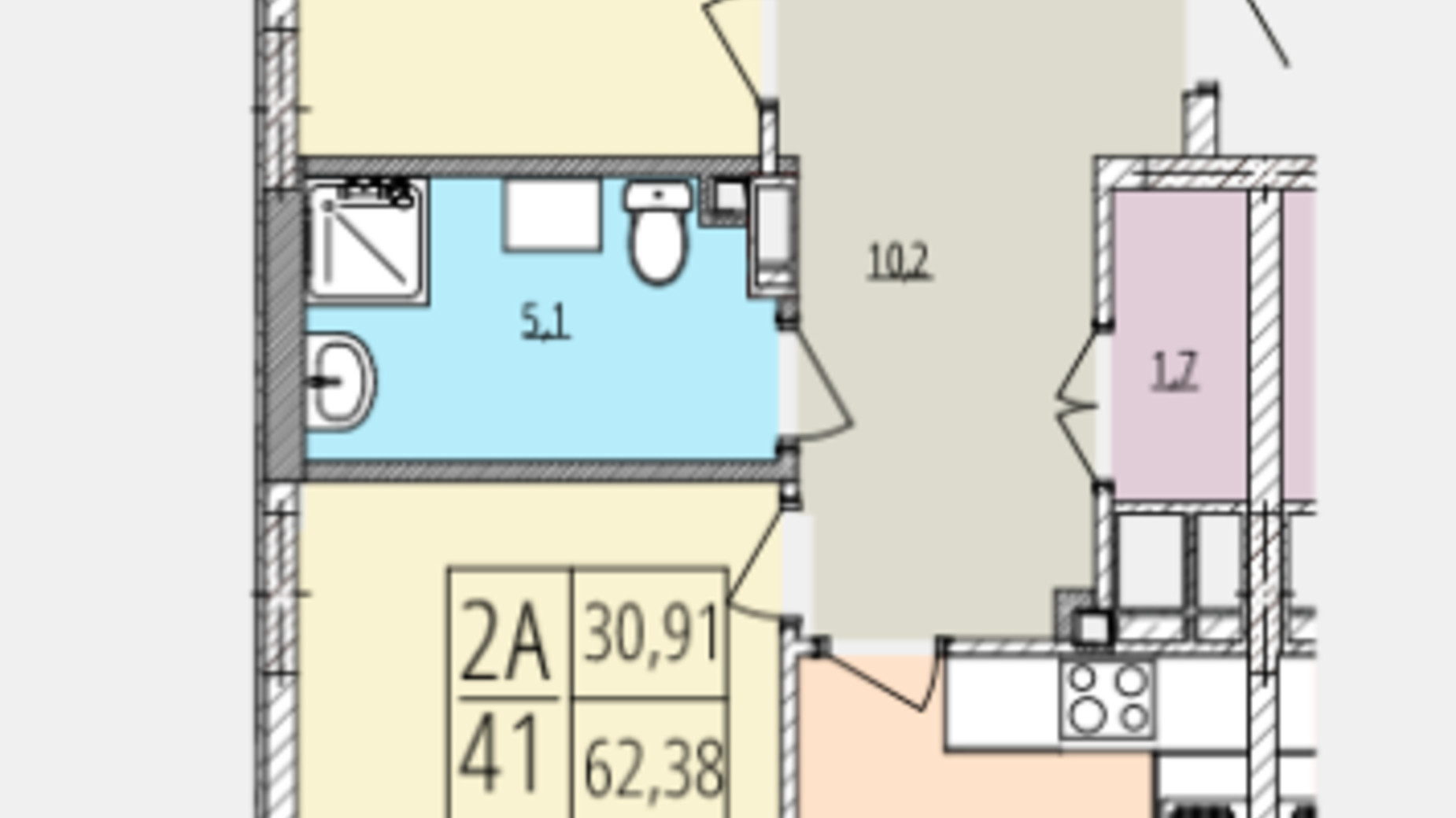 Планування 2-кімнатної квартири в ЖК Кельце 62.38 м², фото 563246