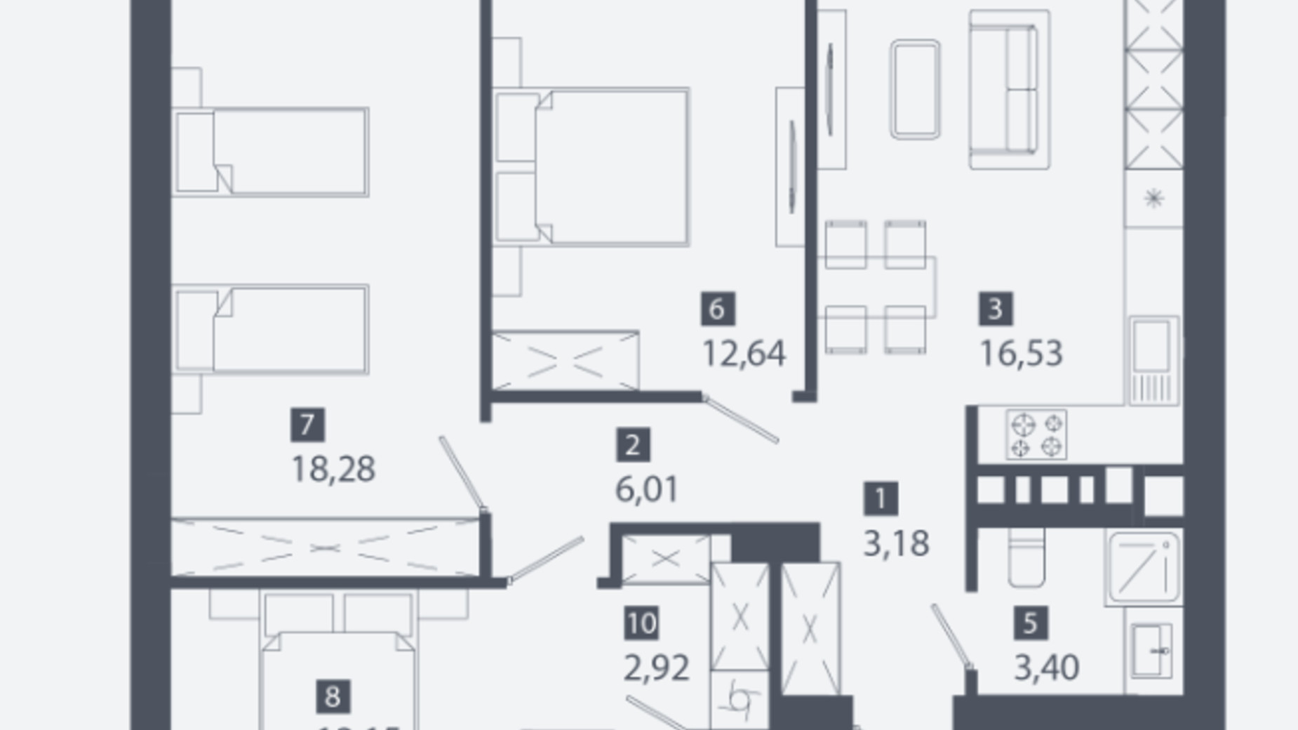 Планировка 3-комнатной квартиры в ЖК Cinematic 83.23 м², фото 563260