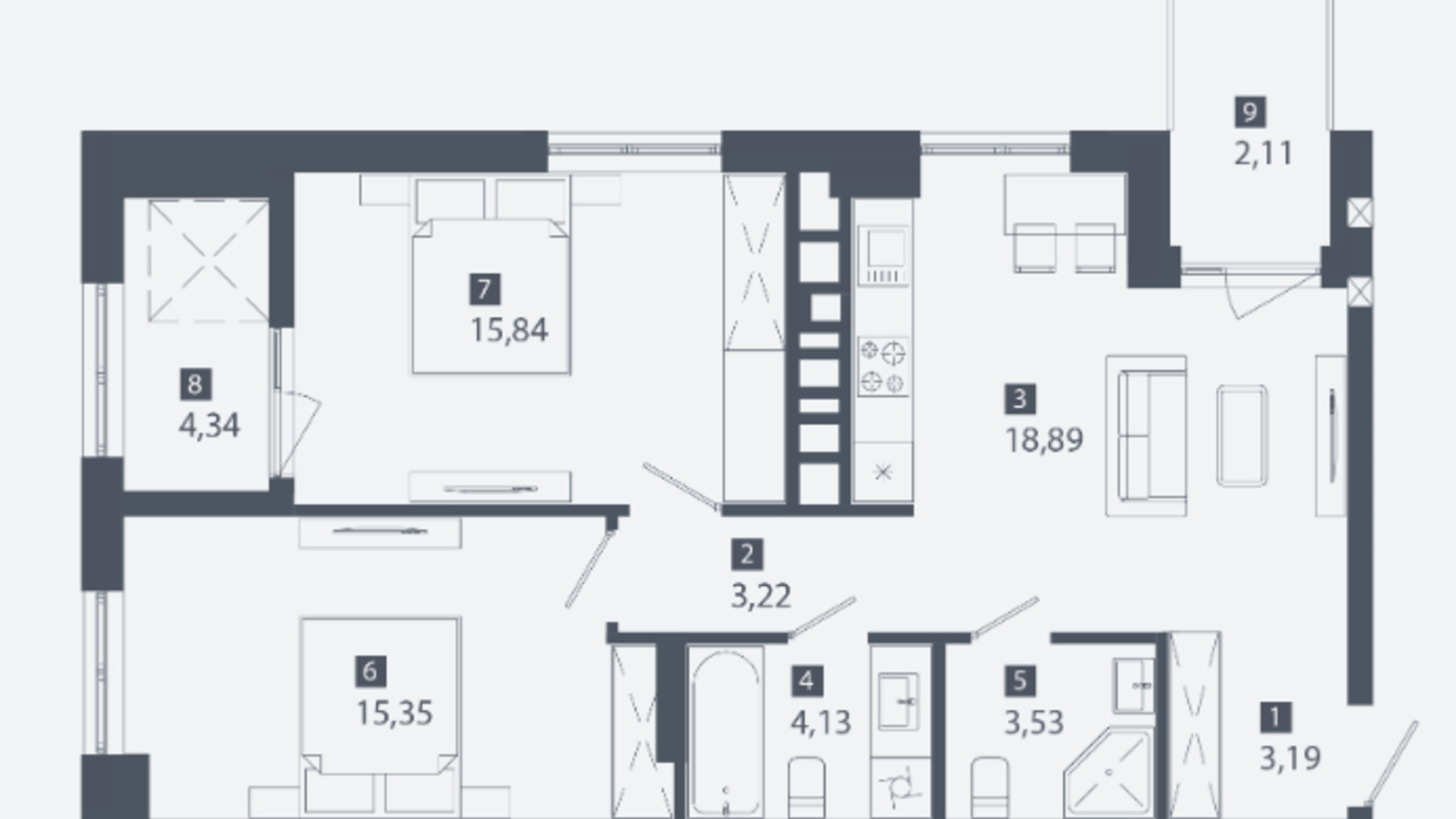 Планировка 2-комнатной квартиры в ЖК Cinematic 70.68 м², фото 563287