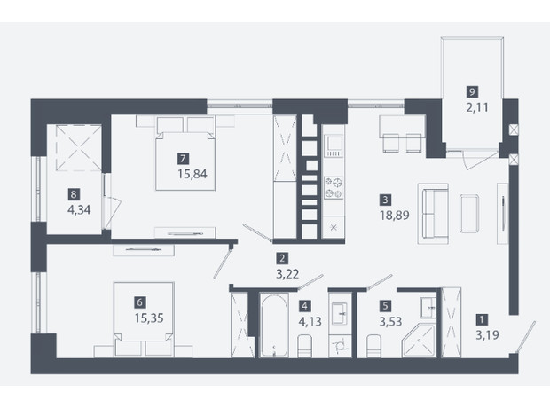 ЖК Cinematic: планировка 2-комнатной квартиры 70.68 м²