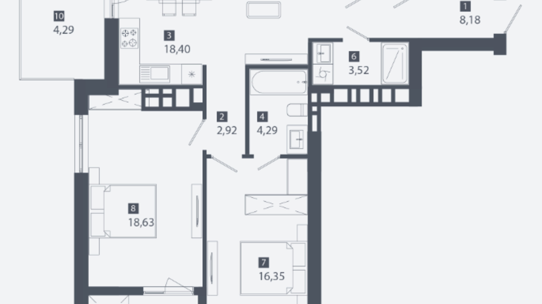 Планування 2-кімнатної квартири в ЖК Cinematic 84.46 м², фото 563288