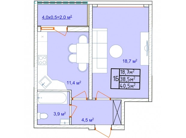 ЖК Aqua Marine: планировка 1-комнатной квартиры 42.1 м²