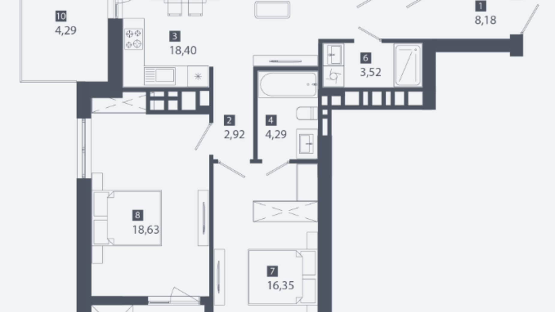 Планування 2-кімнатної квартири в ЖК Cinematic 84.68 м², фото 563290