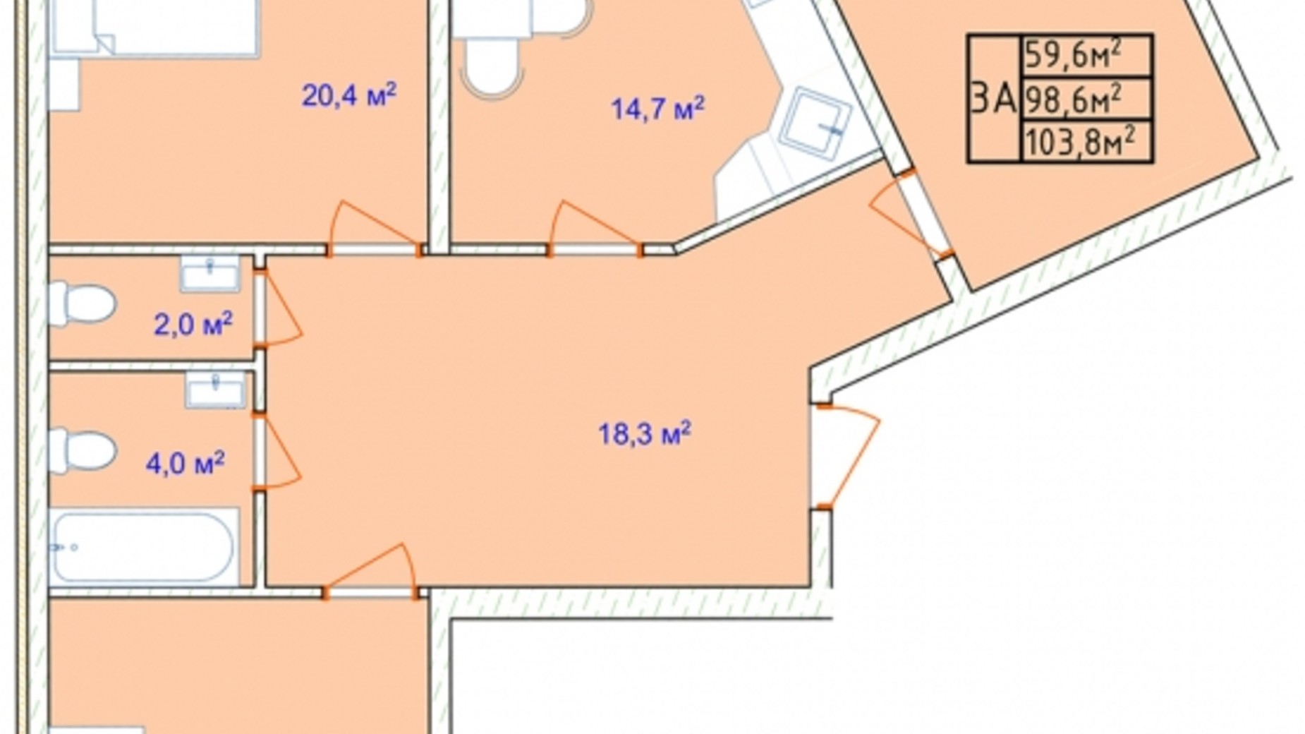 Планировка 3-комнатной квартиры в ЖК Aqua Marine 105.5 м², фото 563297