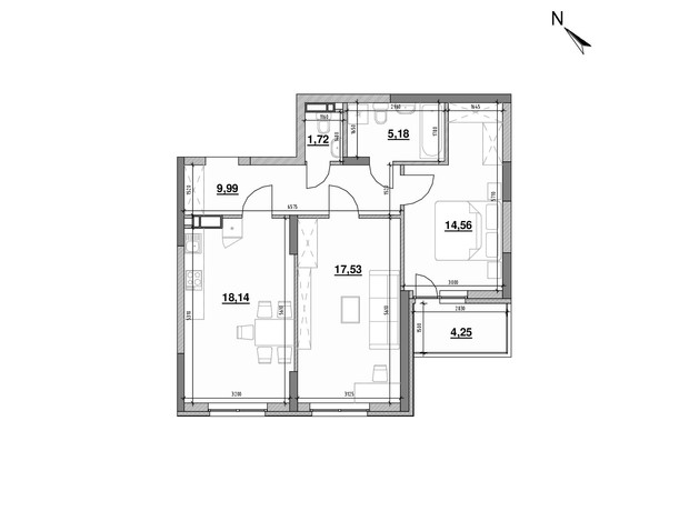 ЖК Ok'Land: планування 2-кімнатної квартири 71.37 м² ЖК Ok'Land: планування 2-кімнатної квартири 71.37 м²