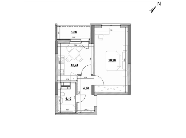 ЖК Ok'Land: планування 1-кімнатної квартири 42.38 м²