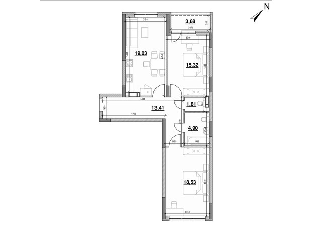 ЖК Ok'Land: планування 2-кімнатної квартири 76.68 м² ЖК Ok'Land: планування 2-кімнатної квартири 76.68 м²