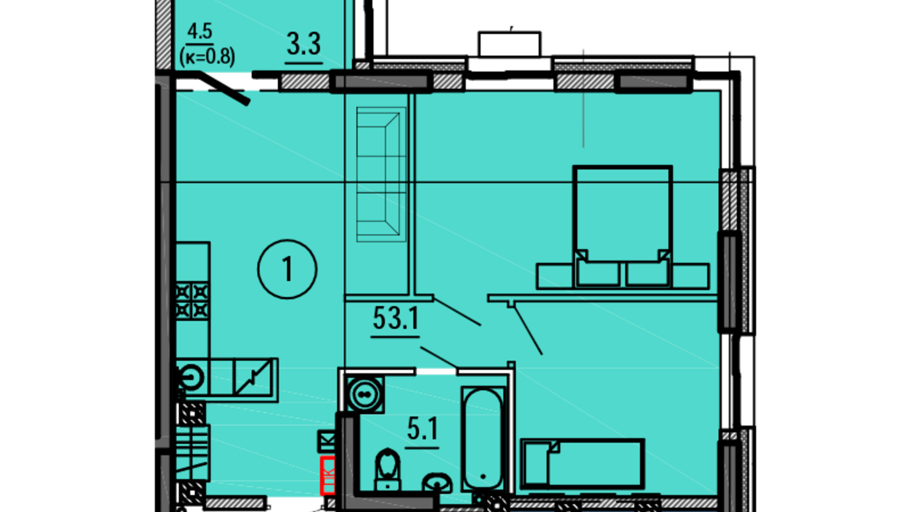 Планировка 2-комнатной квартиры в ЖК Космос 61.5 м², фото 563429