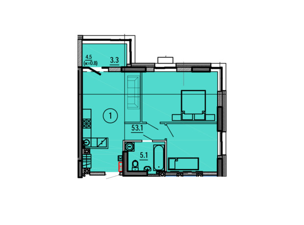 ЖК Космос: планировка 2-комнатной квартиры 61.5 м²