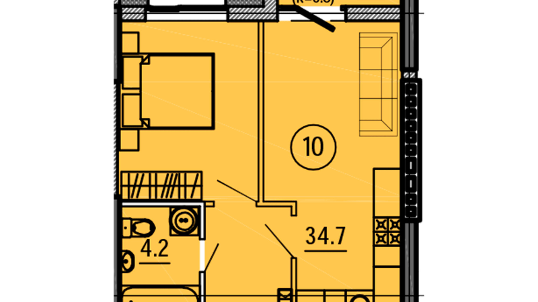 Планування 1-кімнатної квартири в ЖК Космос 41.7 м², фото 563430