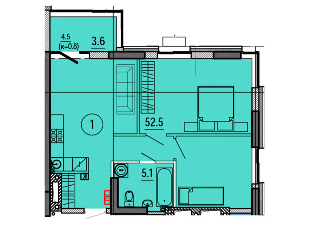 ЖК Космос: планировка 2-комнатной квартиры 61.2 м²