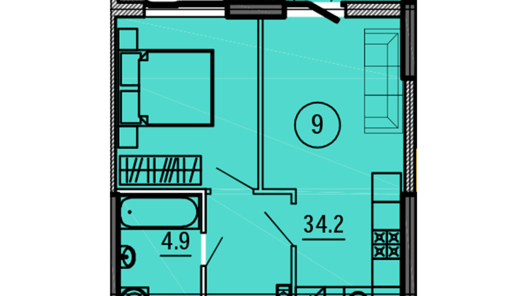 Планировка 1-комнатной квартиры в ЖК Космос 41.9 м², фото 563432