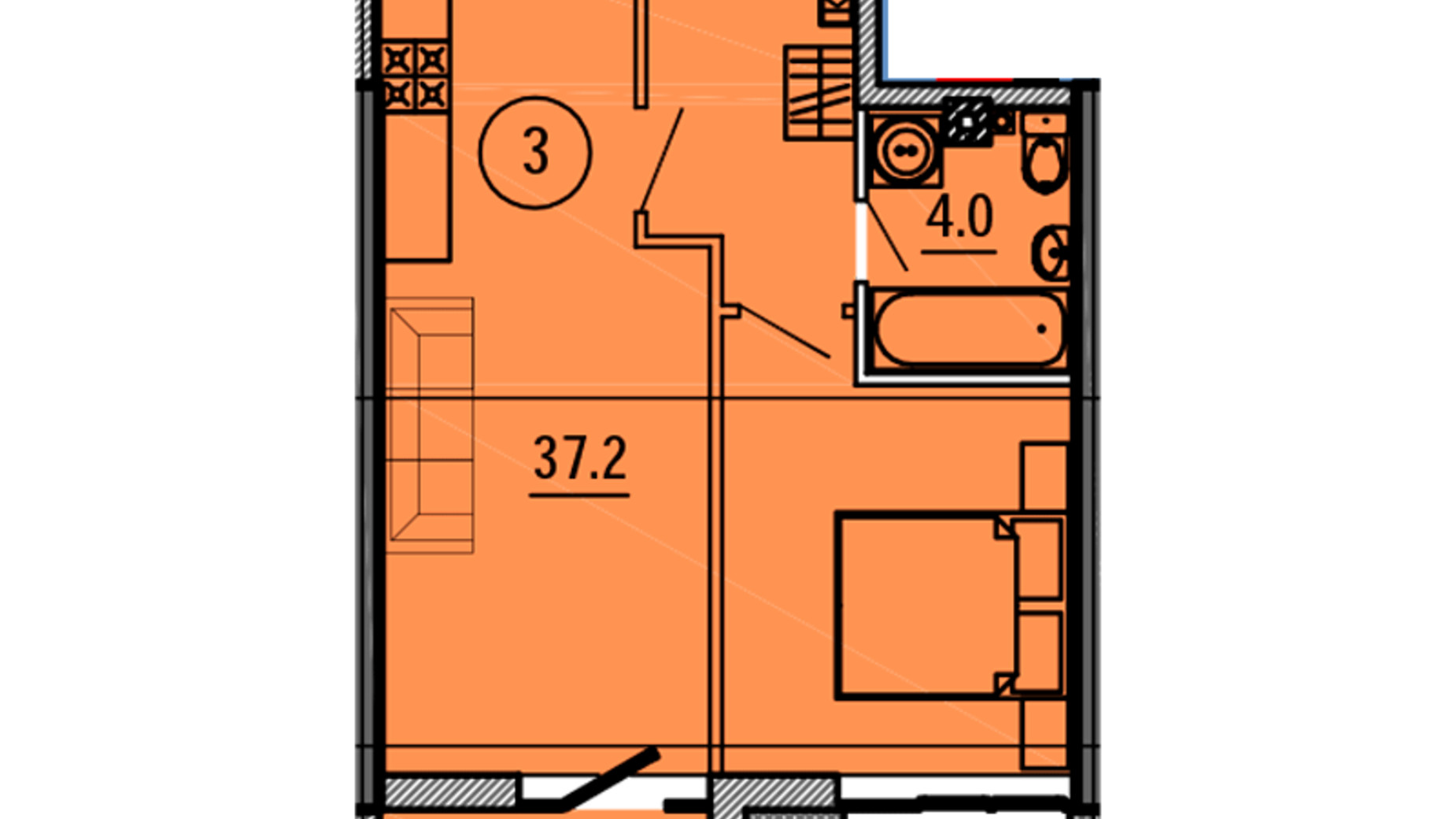 Планировка 1-комнатной квартиры в ЖК Космос 44.7 м², фото 563433