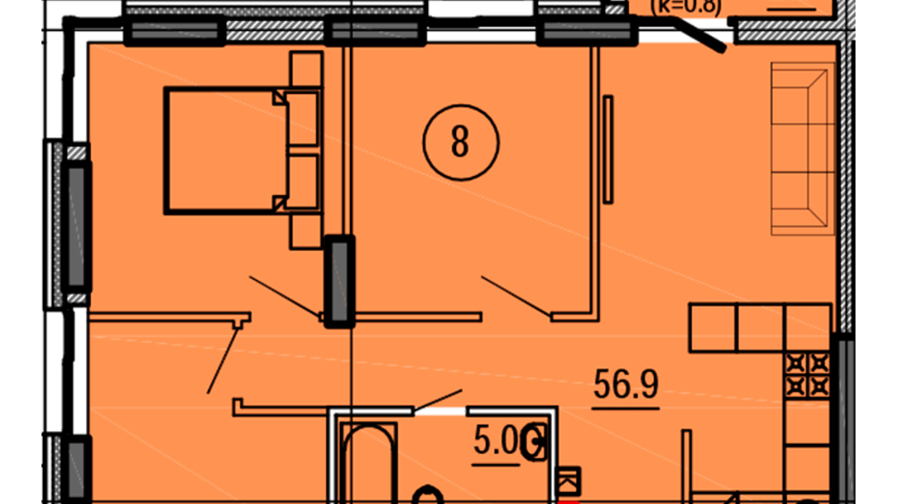 Планировка 3-комнатной квартиры в ЖК Космос 64.4 м², фото 563436