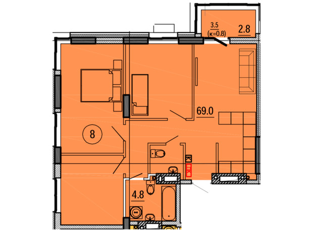 ЖК Космос: планування 3-кімнатної квартири 76.3 м²
