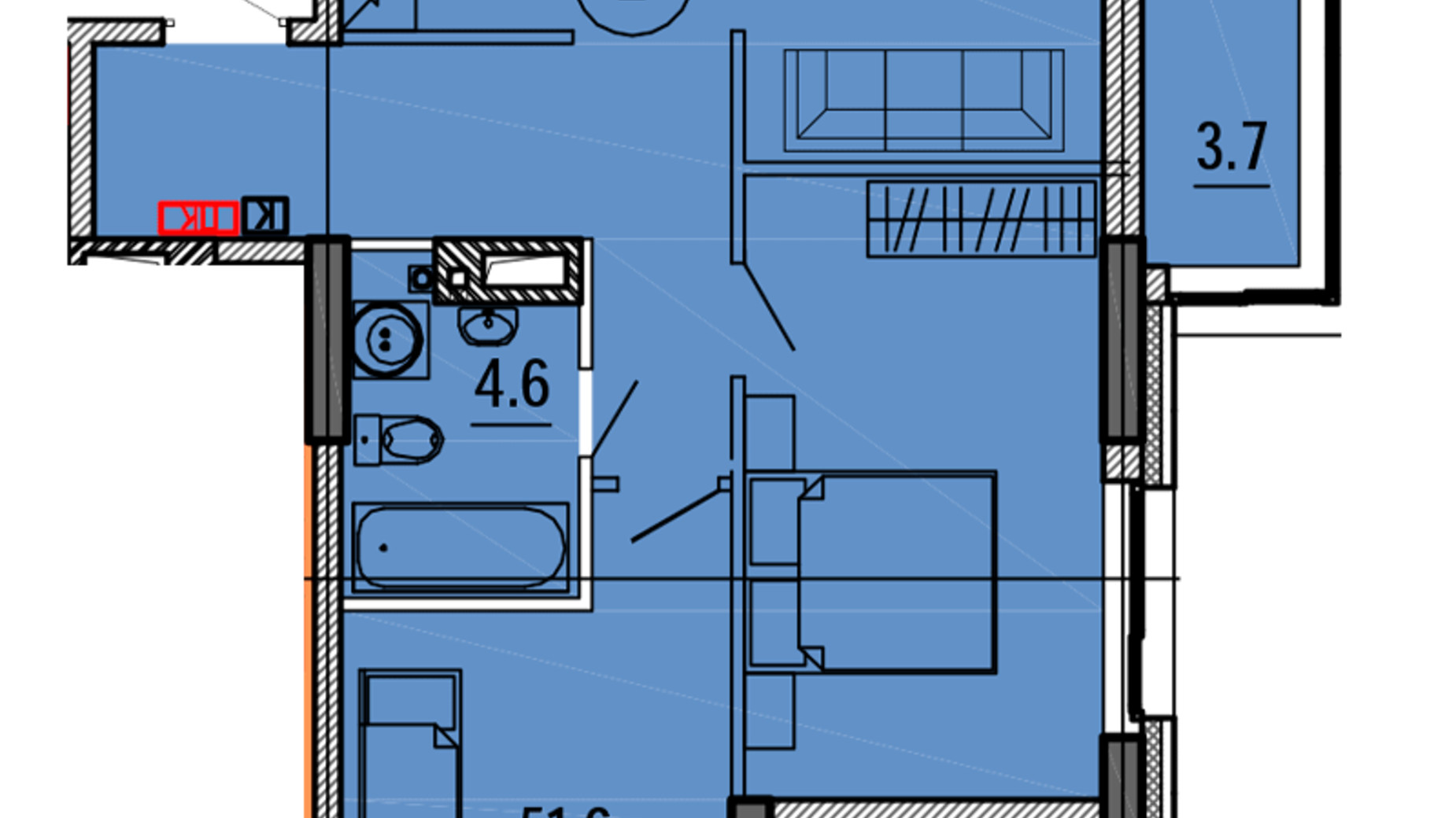 Планування 2-кімнатної квартири в ЖК Космос 59.9 м², фото 563442