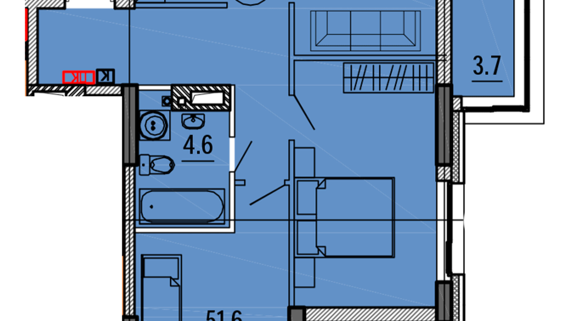 Планировка 2-комнатной квартиры в ЖК Космос 59.9 м², фото 563444