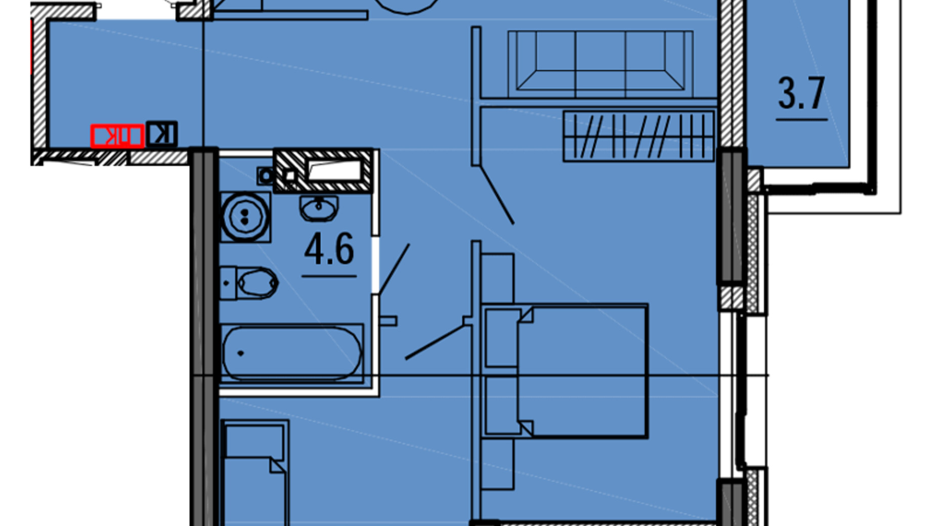 Планування 2-кімнатної квартири в ЖК Космос 59.8 м², фото 563446