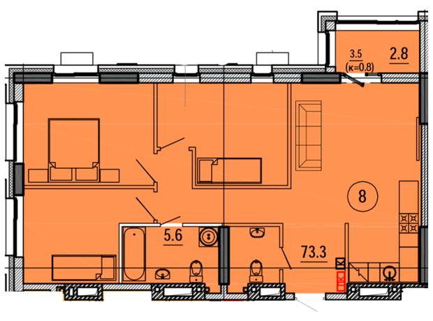 ЖК Космос: планировка 3-комнатной квартиры 81.7 м²