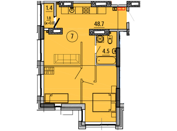 ЖК Космос: планування 2-кімнатної квартири 54.6 м²