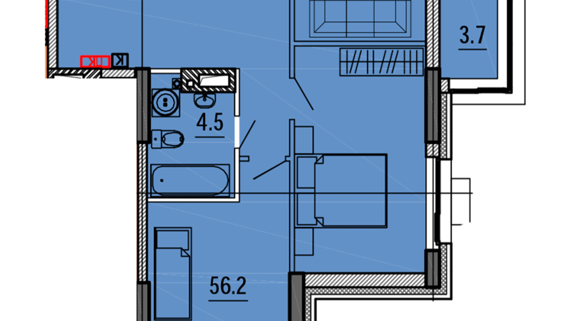 Планировка 2-комнатной квартиры в ЖК Космос 64.4 м², фото 563453