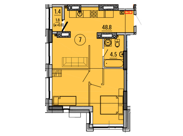ЖК Космос: планування 2-кімнатної квартири 54.7 м²