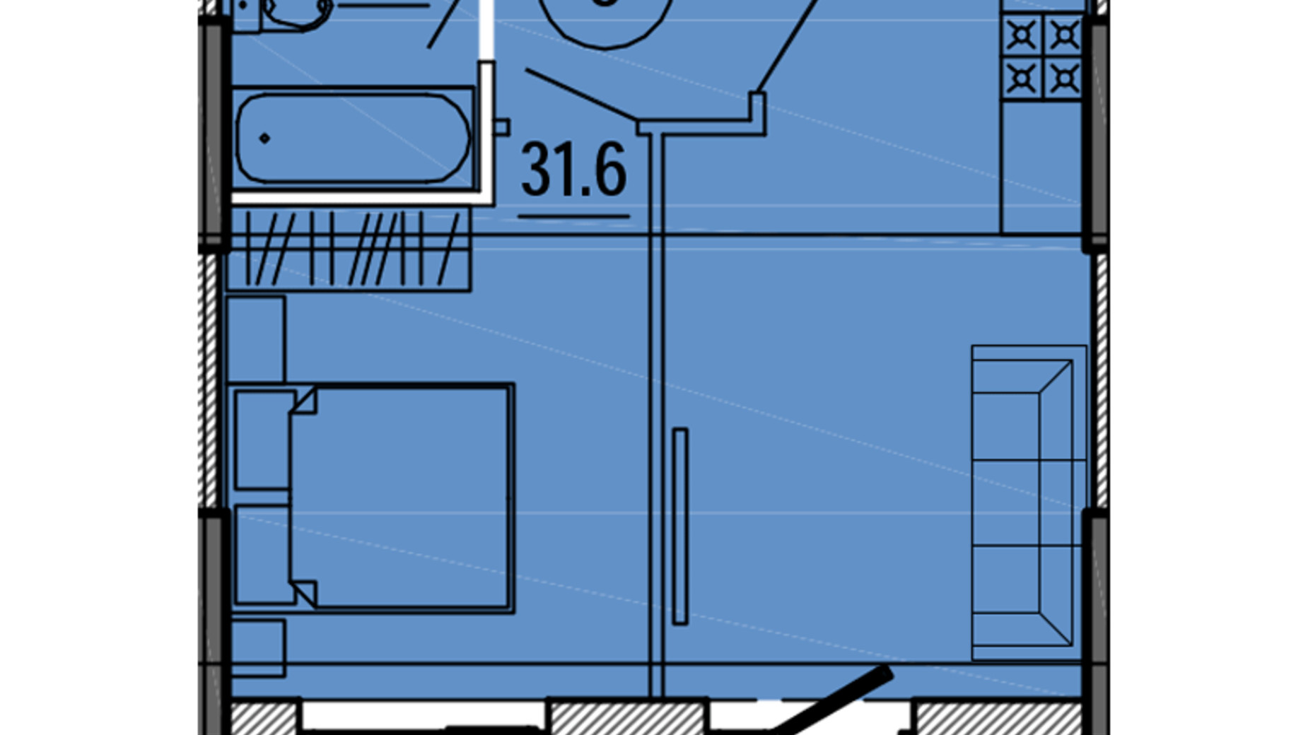 Планування 1-кімнатної квартири в ЖК Космос 38.4 м², фото 563455