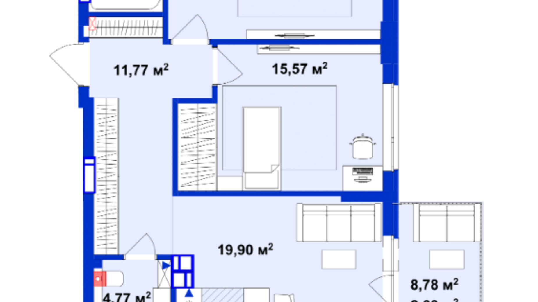 Планировка 2-комнатной квартиры в ЖК Utlandia 2 74.21 м², фото 563620