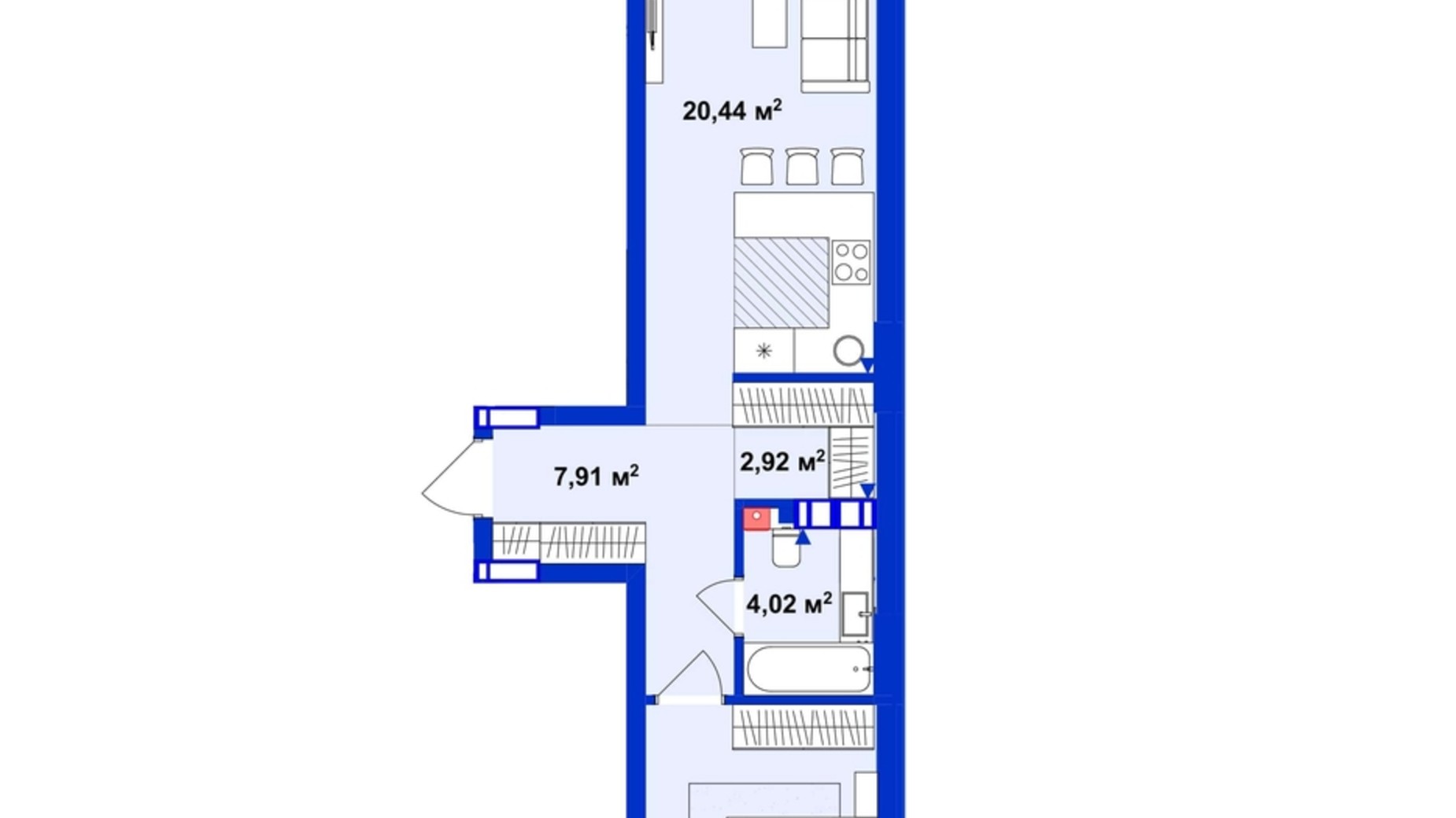 Планировка 1-комнатной квартиры в ЖК Utlandia 2 55.3 м², фото 563621