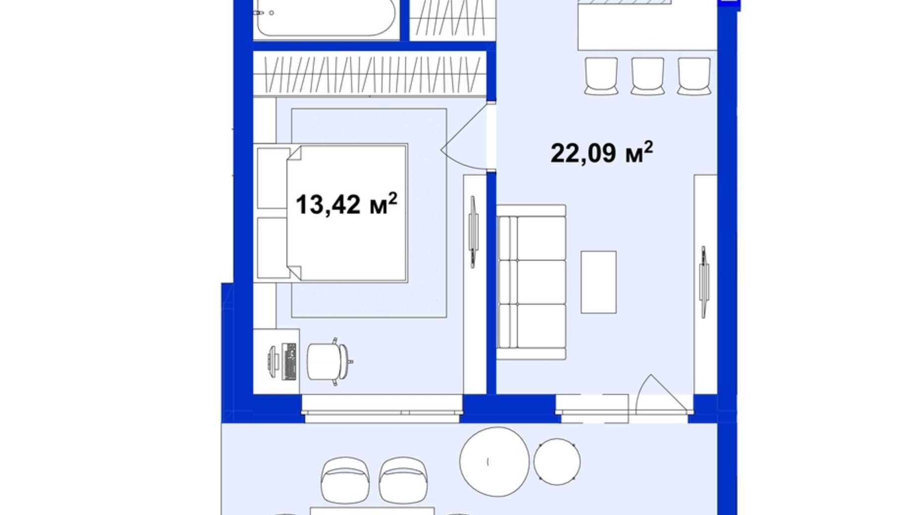 Планування 1-кімнатної квартири в ЖК Utlandia 2 45.5 м², фото 563623