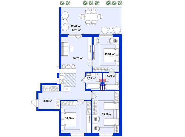 ЖК Utlandia 2: планировка 3-комнатной квартиры 107.8 м²