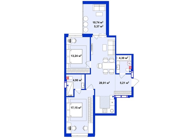 ЖК Utlandia 2: планировка 2-комнатной квартиры 78.8 м²