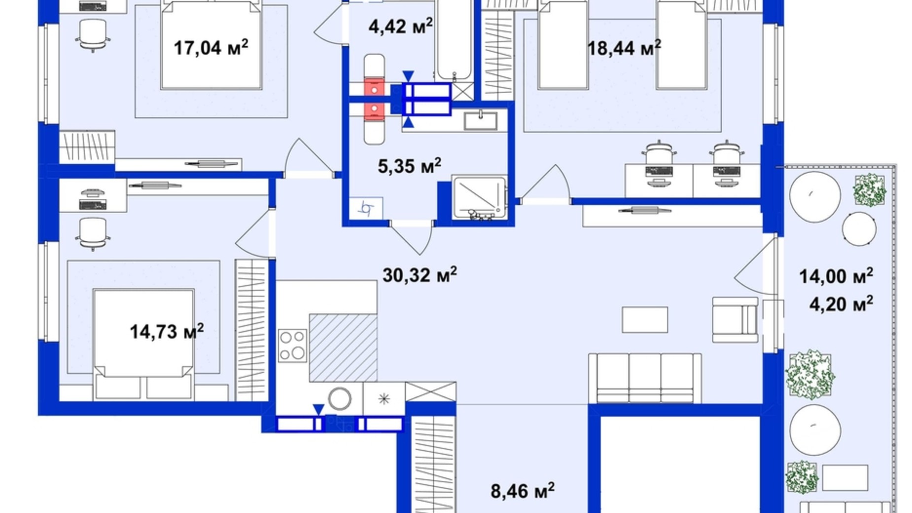 Планування 3-кімнатної квартири в ЖК Utlandia 2 103.3 м², фото 563630