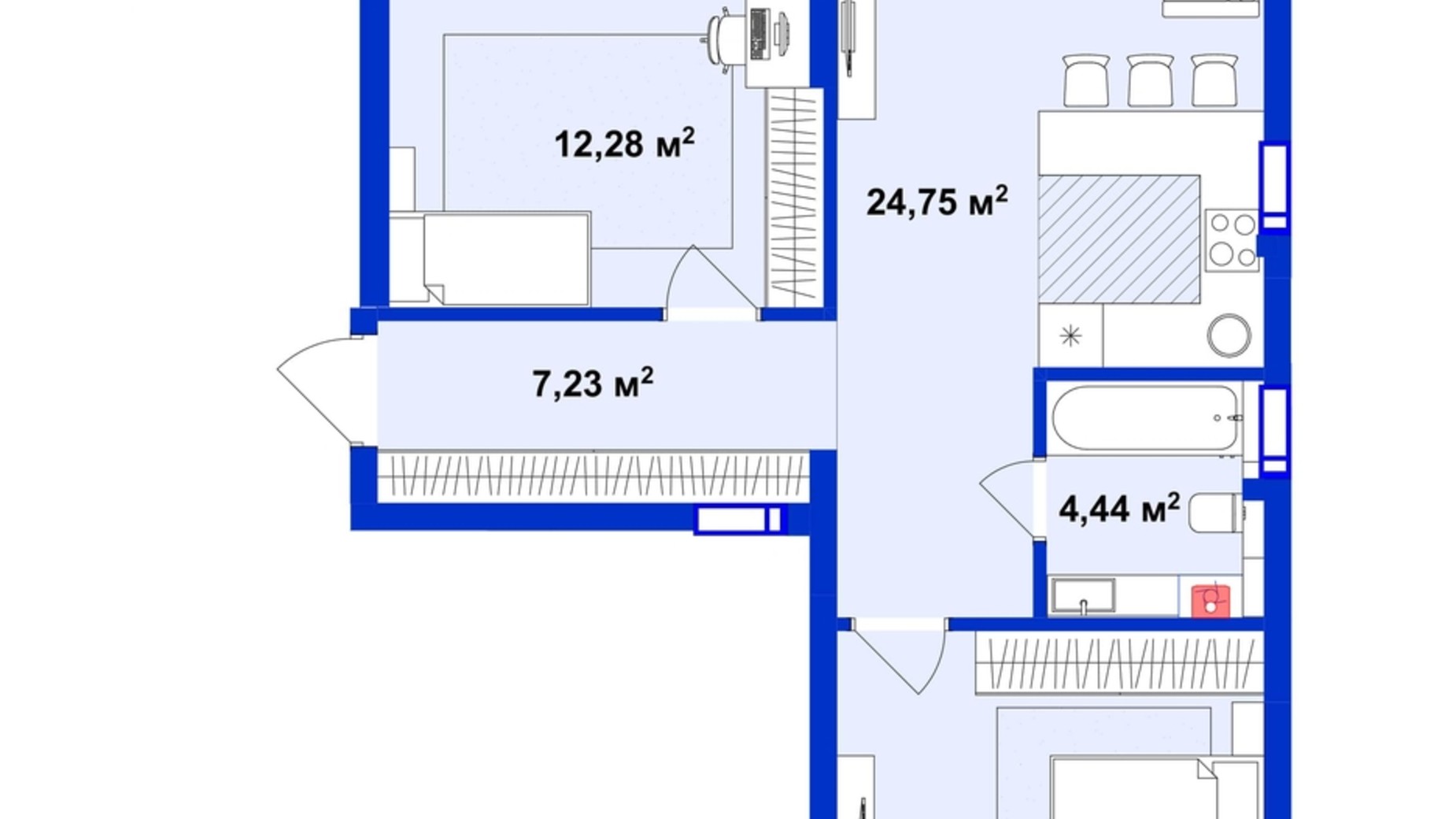 Планування 2-кімнатної квартири в ЖК Utlandia 2 71.33 м², фото 563632