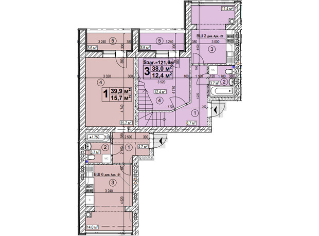 ЖК Новая Конча-Заспа: планировка 4-комнатной квартиры 121 м²