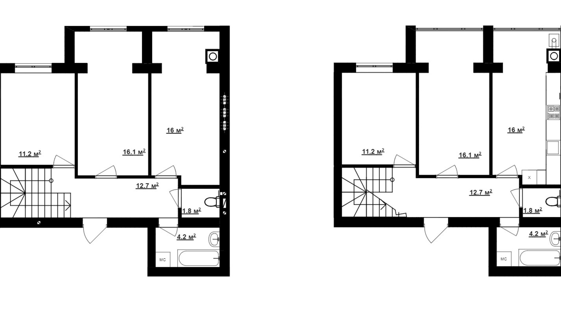 Планировка много­уровневой квартиры в ЖК Новая Конча-Заспа 124 м², фото 563749