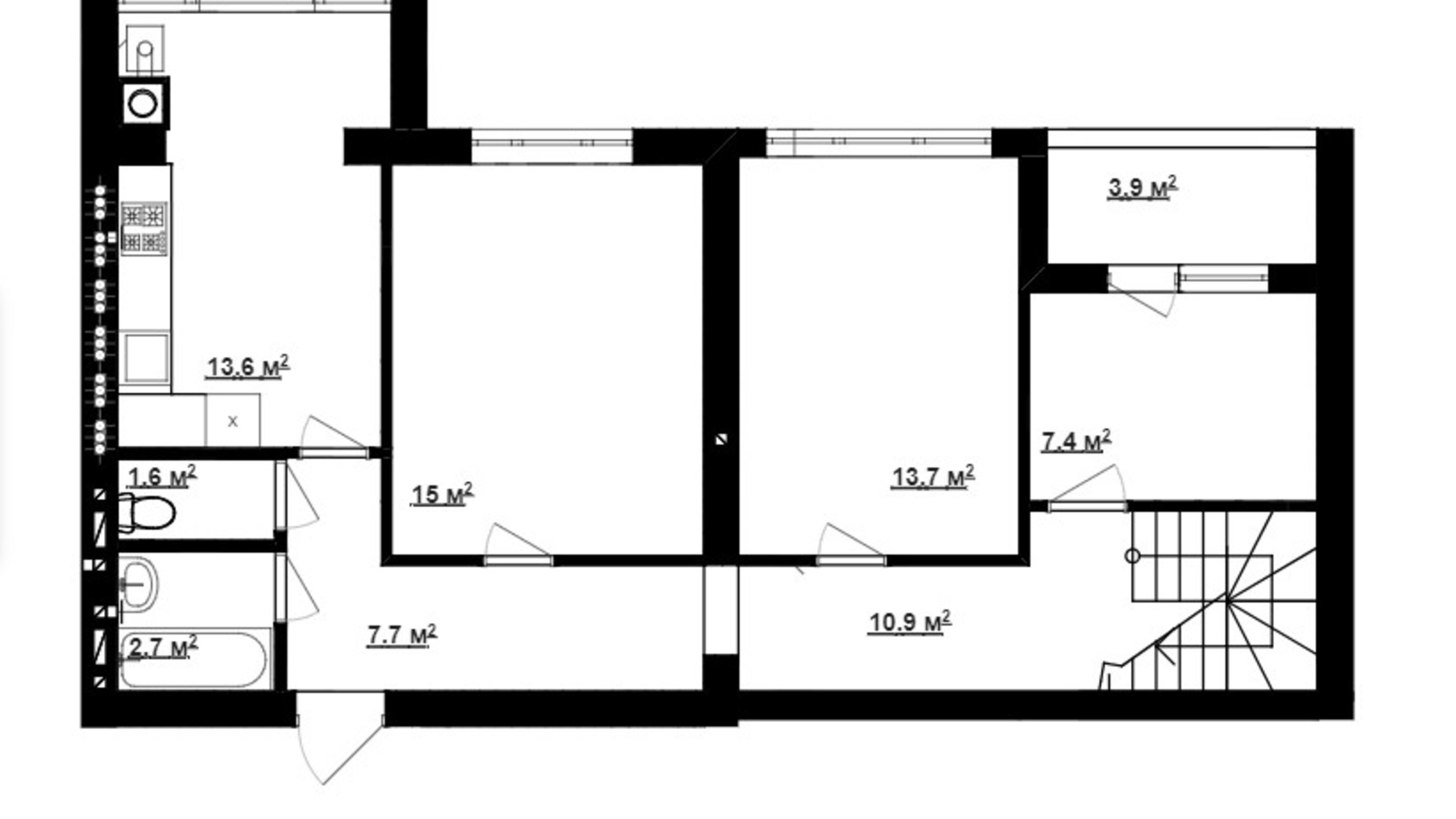 Планировка много­уровневой квартиры в ЖК Новая Конча-Заспа 152 м², фото 563753