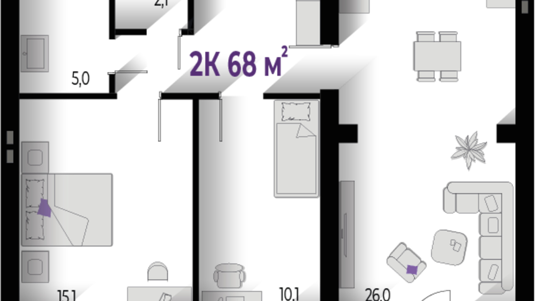 Планировка 2-комнатной квартиры в ЖК Wawel 68 м², фото 563785