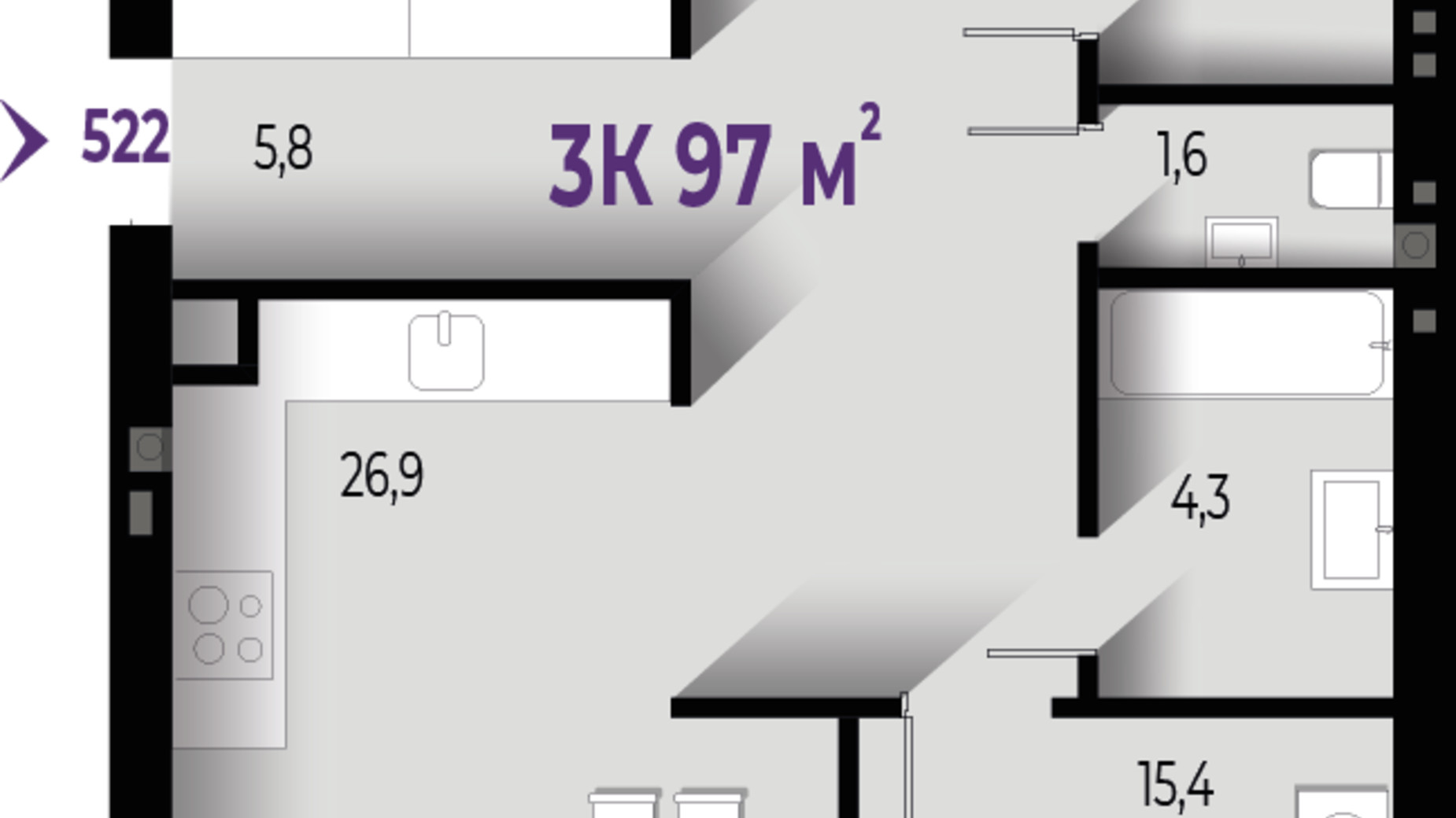 Планировка 3-комнатной квартиры в ЖК Wawel 97 м², фото 563791