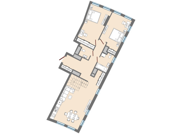 ЖК Greenville Park Lviv: планування 2-кімнатної квартири 124.03 м²