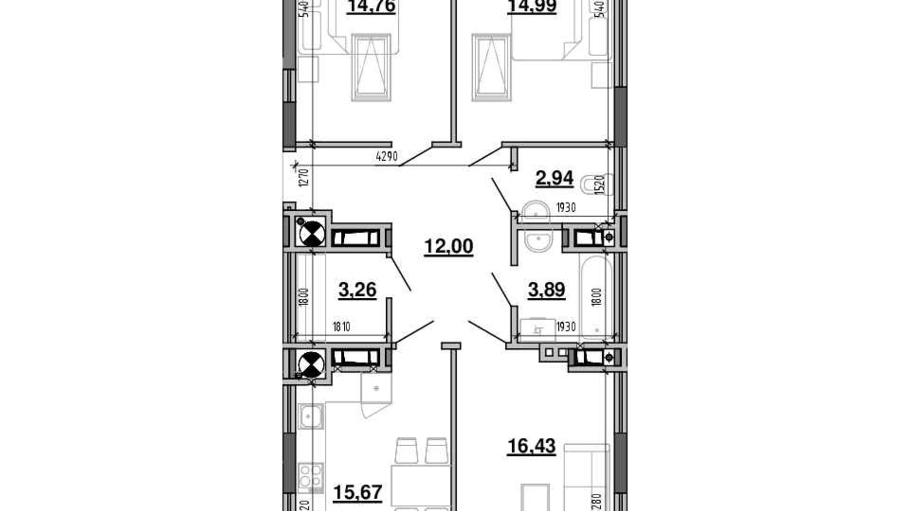 Планування 3-кімнатної квартири в ЖК Містечко Підзамче 83.94 м², фото 563899