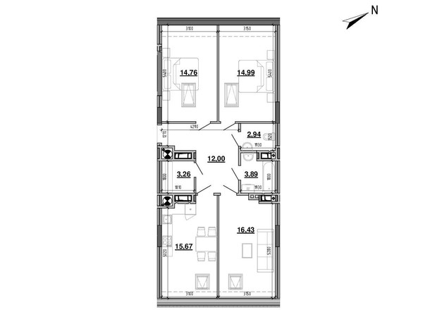 ЖК Містечко Підзамче: планировка 3-комнатной квартиры 83.94 м²
