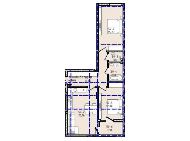 ЖК Вілла Зубра: планування 2-кімнатної квартири 68.19 м²