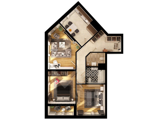 ЖК Madison Gardens: планировка 3-комнатной квартиры 87.83 м²