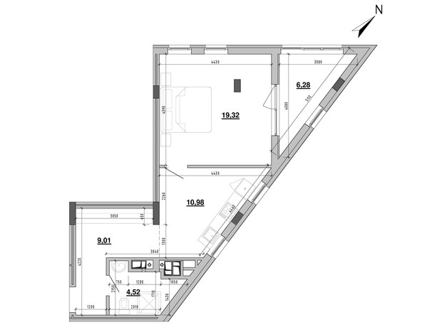 ЖК Містечко Підзамче: планировка 1-комнатной квартиры 50.11 м²