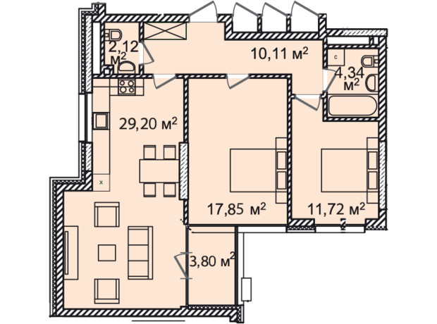 ЖК Montreal House: планировка 2-комнатной квартиры 76.87 м² ЖК Montreal House: планировка 2-комнатной квартиры 76.87 м²