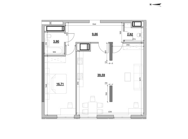 ЖК Nordica Residence: планування 1-кімнатної квартири 72.68 м²