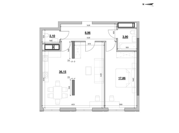 ЖК Nordica Residence: планування 1-кімнатної квартири 68.97 м²