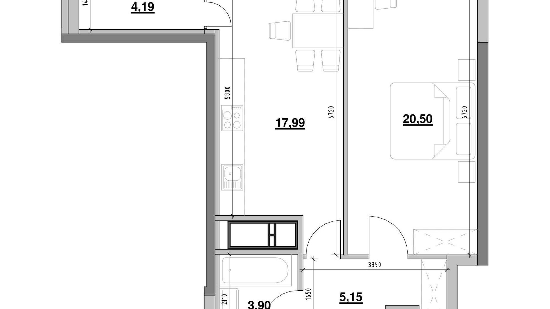 Планування 1-кімнатної квартири в ЖК Nordica Residence 51.73 м², фото 564287