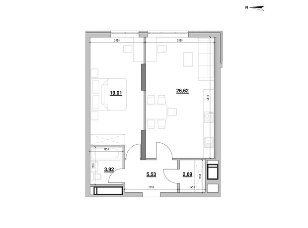 ЖК Nordica Residence: планування 1-кімнатної квартири 57.77 м² ЖК Nordica Residence: планування 1-кімнатної квартири 57.77 м²